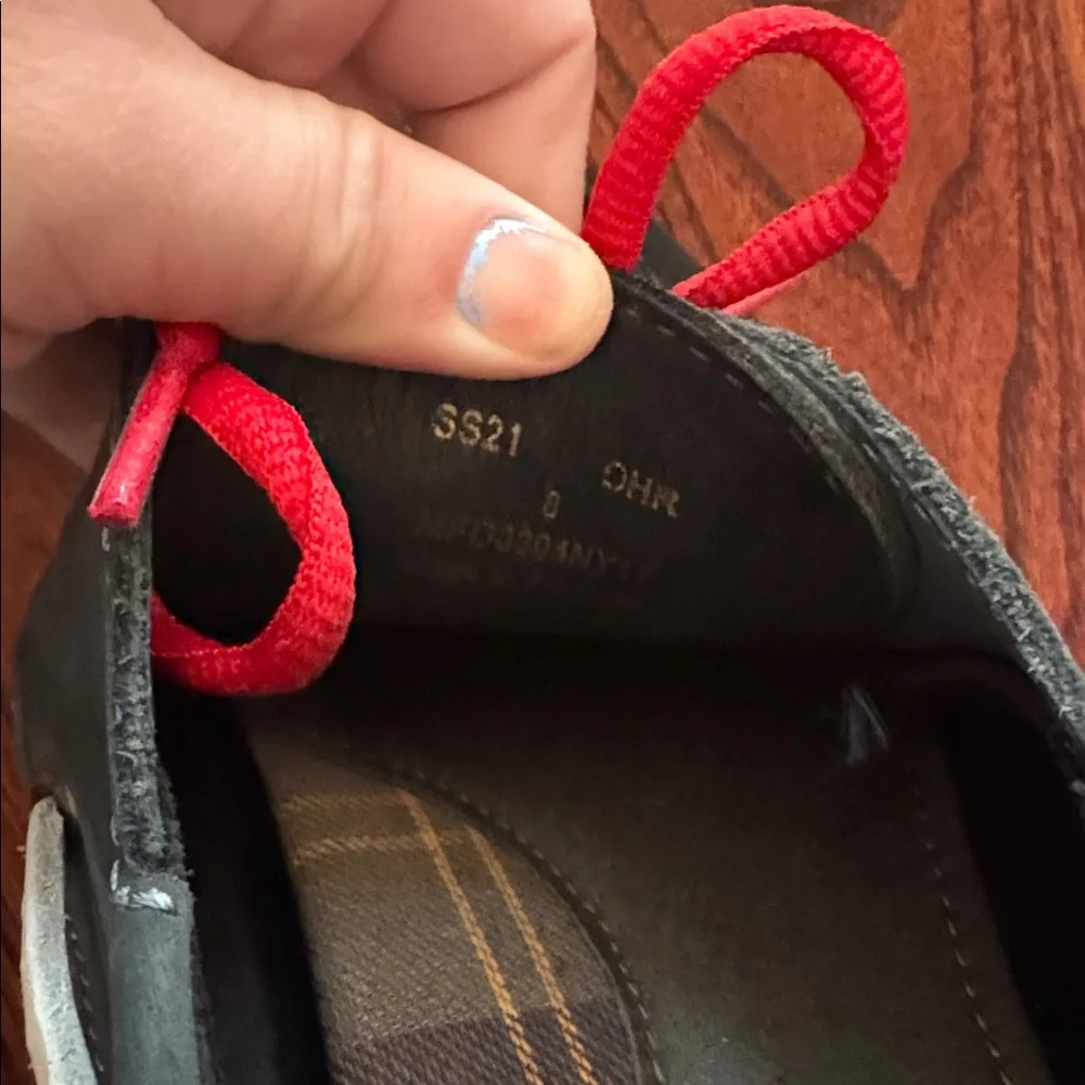 Barbour Wake leather and suede boat shoes in washed blue with red laces